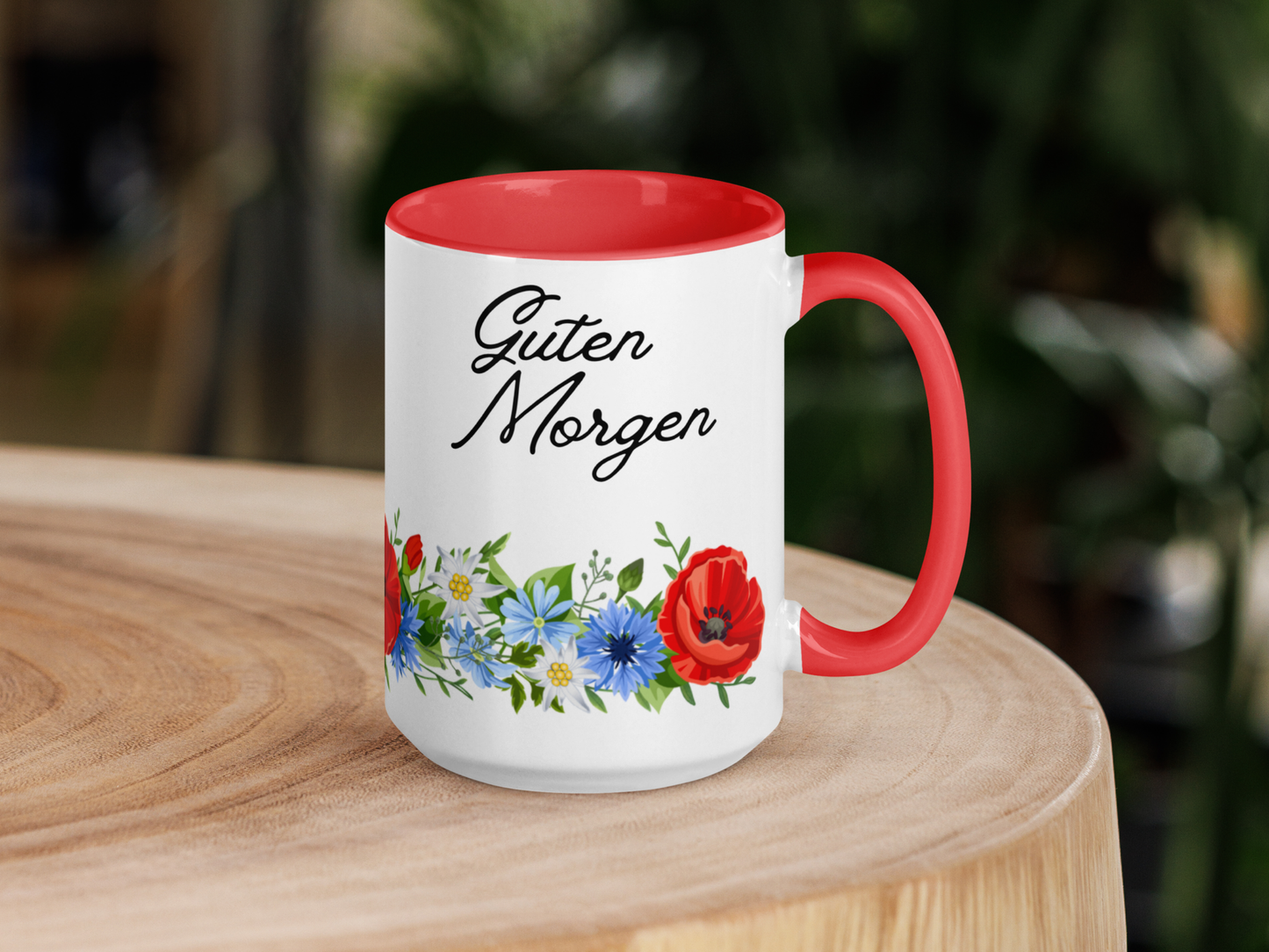 German Good Morning Mug “Guten Morgen” with Alpine flowers - 5 colors - 11 and 15 oz