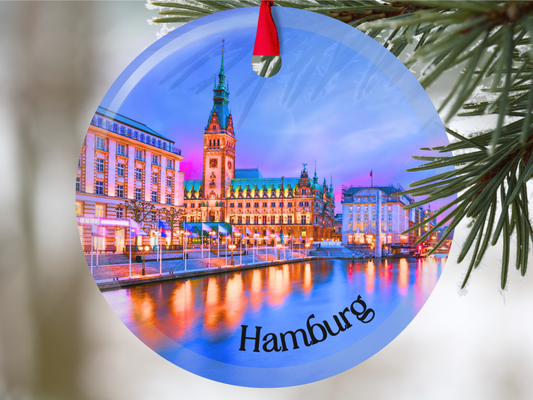 Hamburg Germany glass ornament with gift box