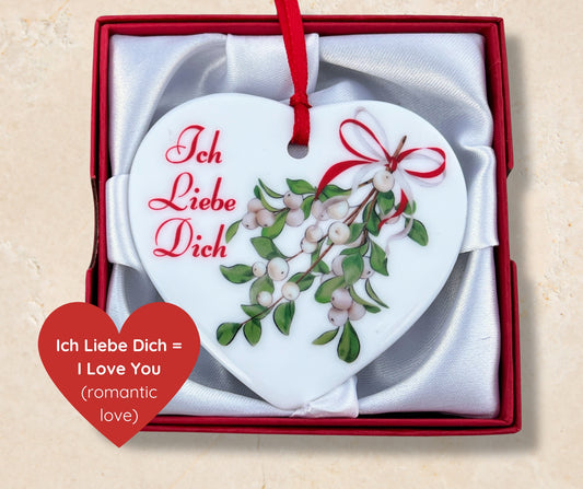 Ich Liebe Dich German ceramic ornament with gift box