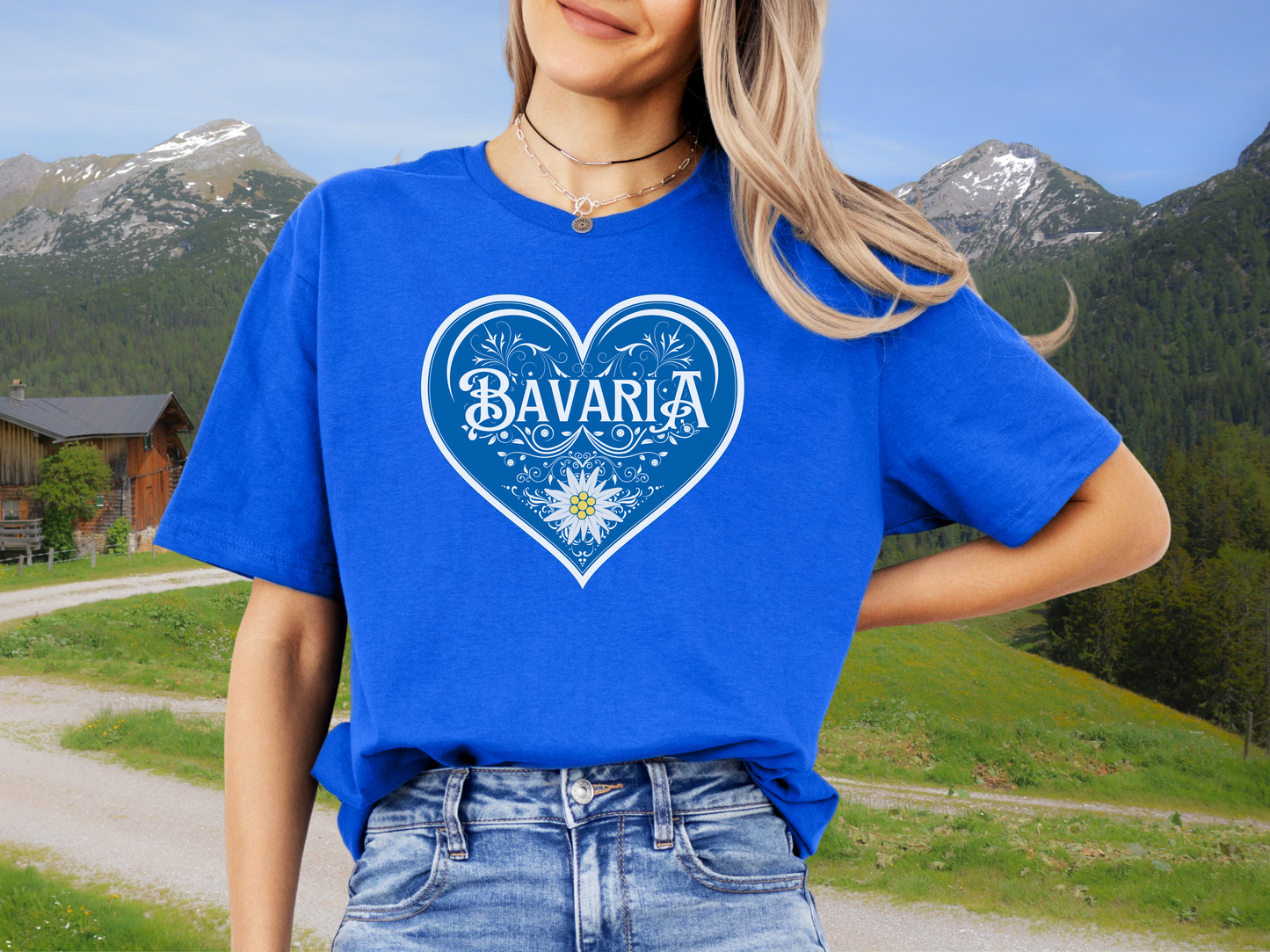Ladies cut t-shirt "Bavaria" Edelweiss heart