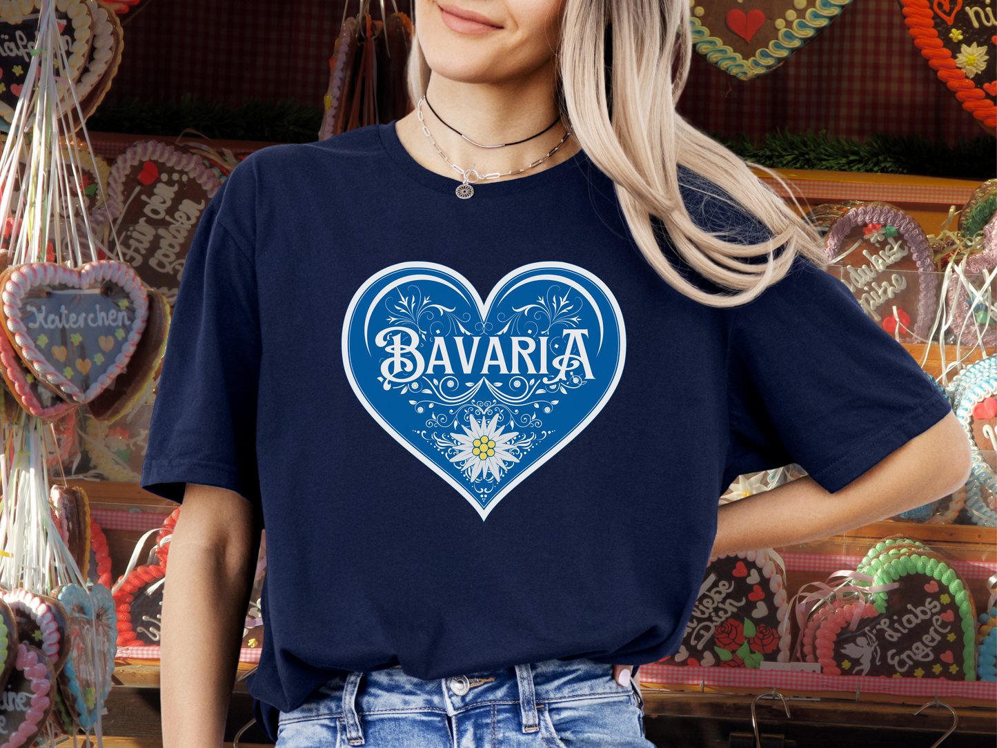 Ladies cut t-shirt "Bavaria" Edelweiss heart