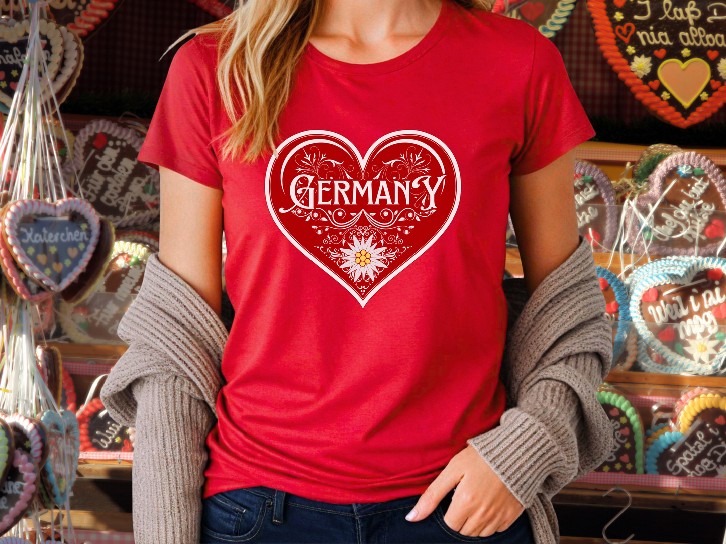 Ladies cut t-shirt "Germany" Edelweiss heart
