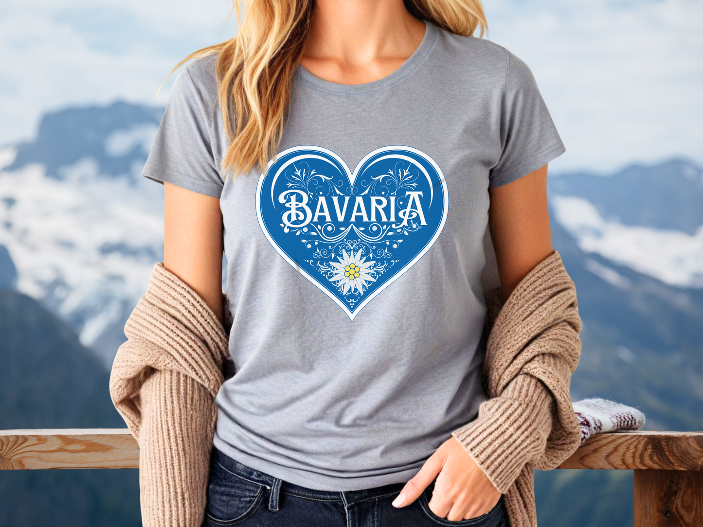 Ladies cut t-shirt "Bavaria" Edelweiss heart
