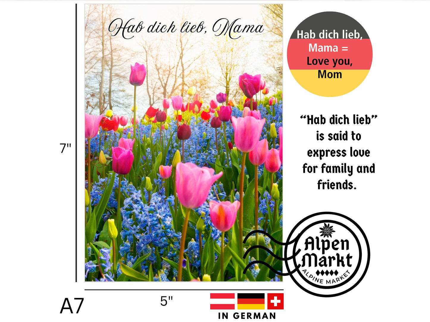 "Hab dich lieb, Mama" German greeting card for Mom