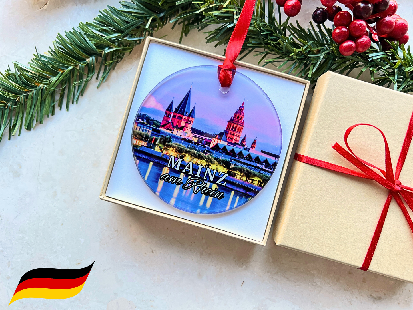 Mainz am Rhein Germany glass ornament with gift box