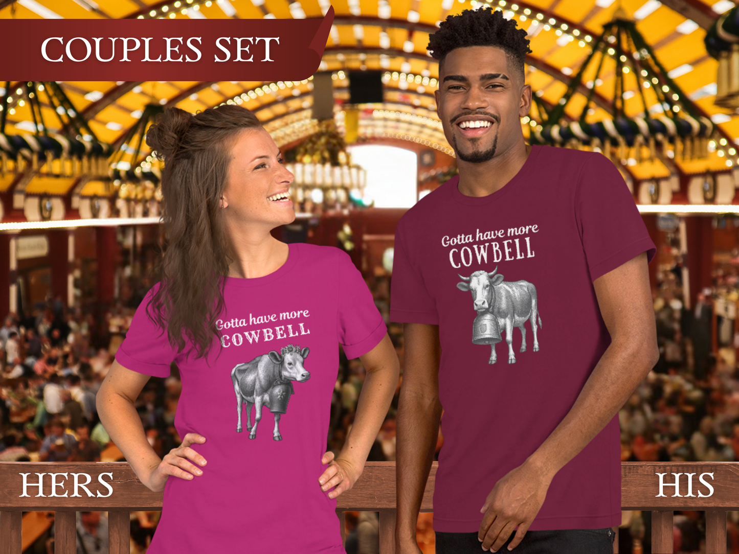 Gotta have more Cowbell - fun German shirt with cow wearing giant bell - for him