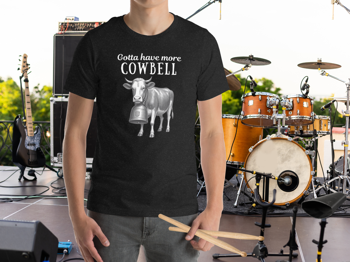 Gotta have more Cowbell - fun German shirt with cow wearing giant bell - for him