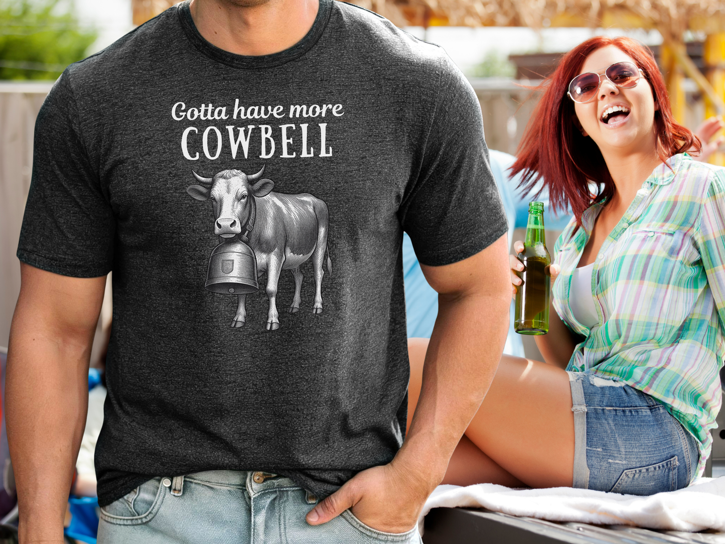 Gotta have more Cowbell - fun German shirt with cow wearing giant bell - for him