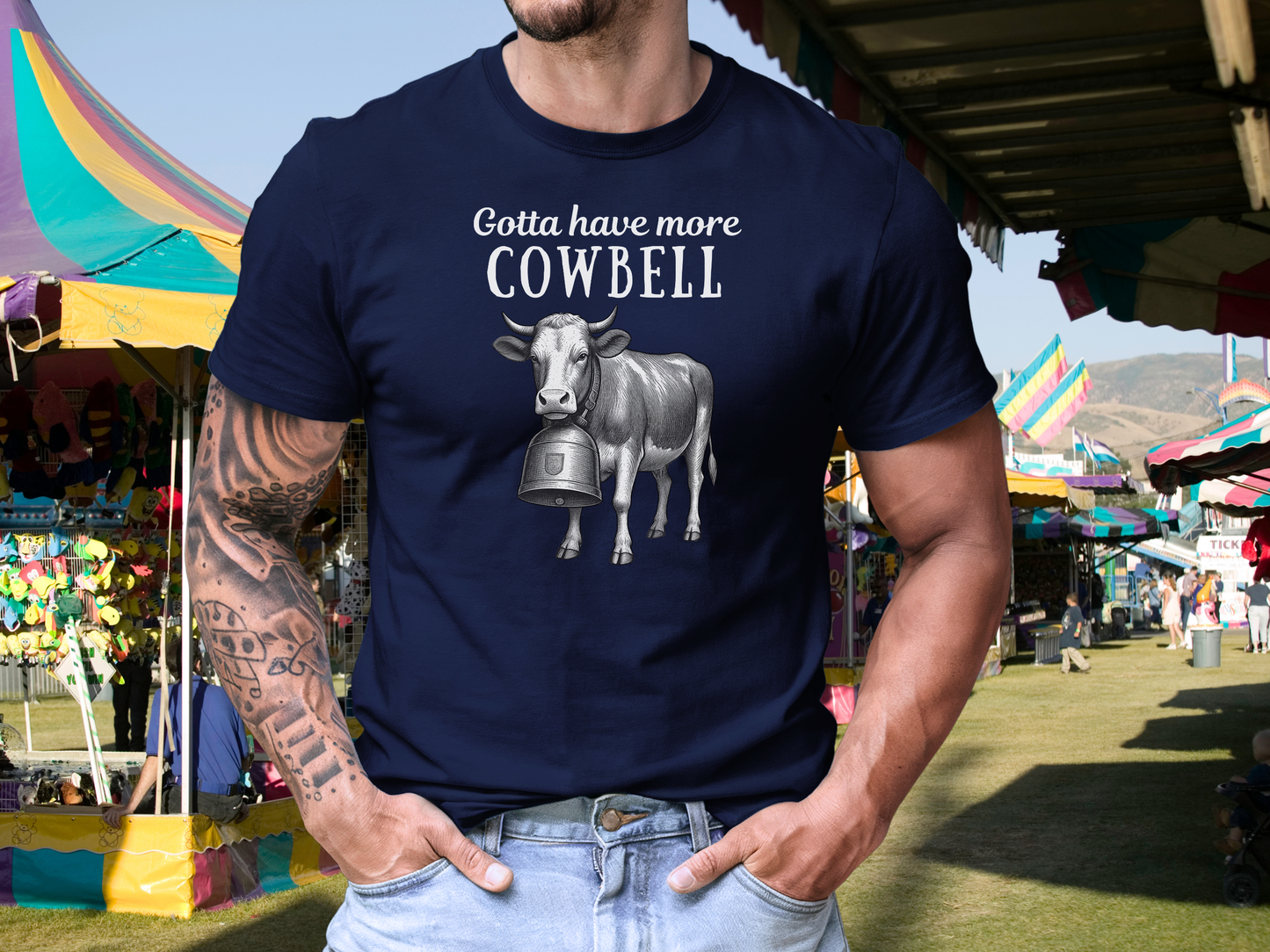 Gotta have more Cowbell - fun German shirt with cow wearing giant bell - for him