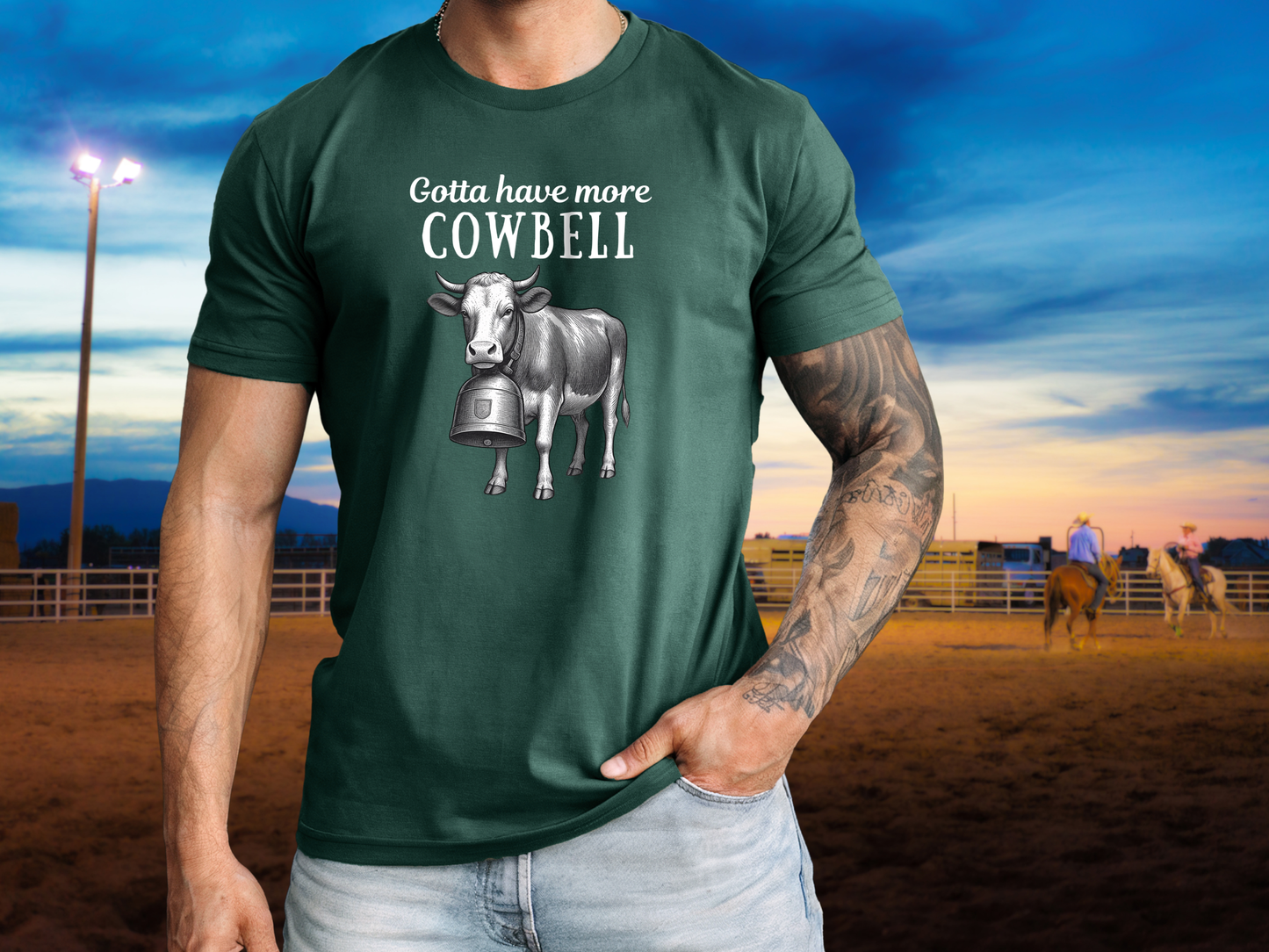 Gotta have more Cowbell - fun German shirt with cow wearing giant bell - for him