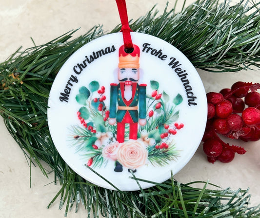 German ceramic Nutcracker ornament with gift box