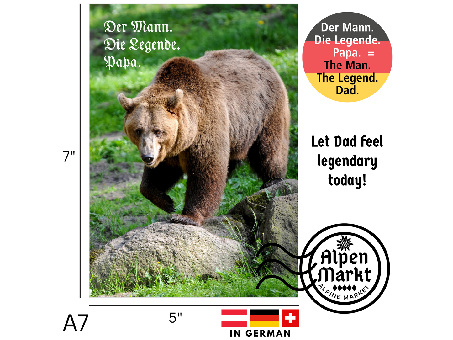 "Der Mann. Der Legende. Papa." Bear German greeting card for Dad