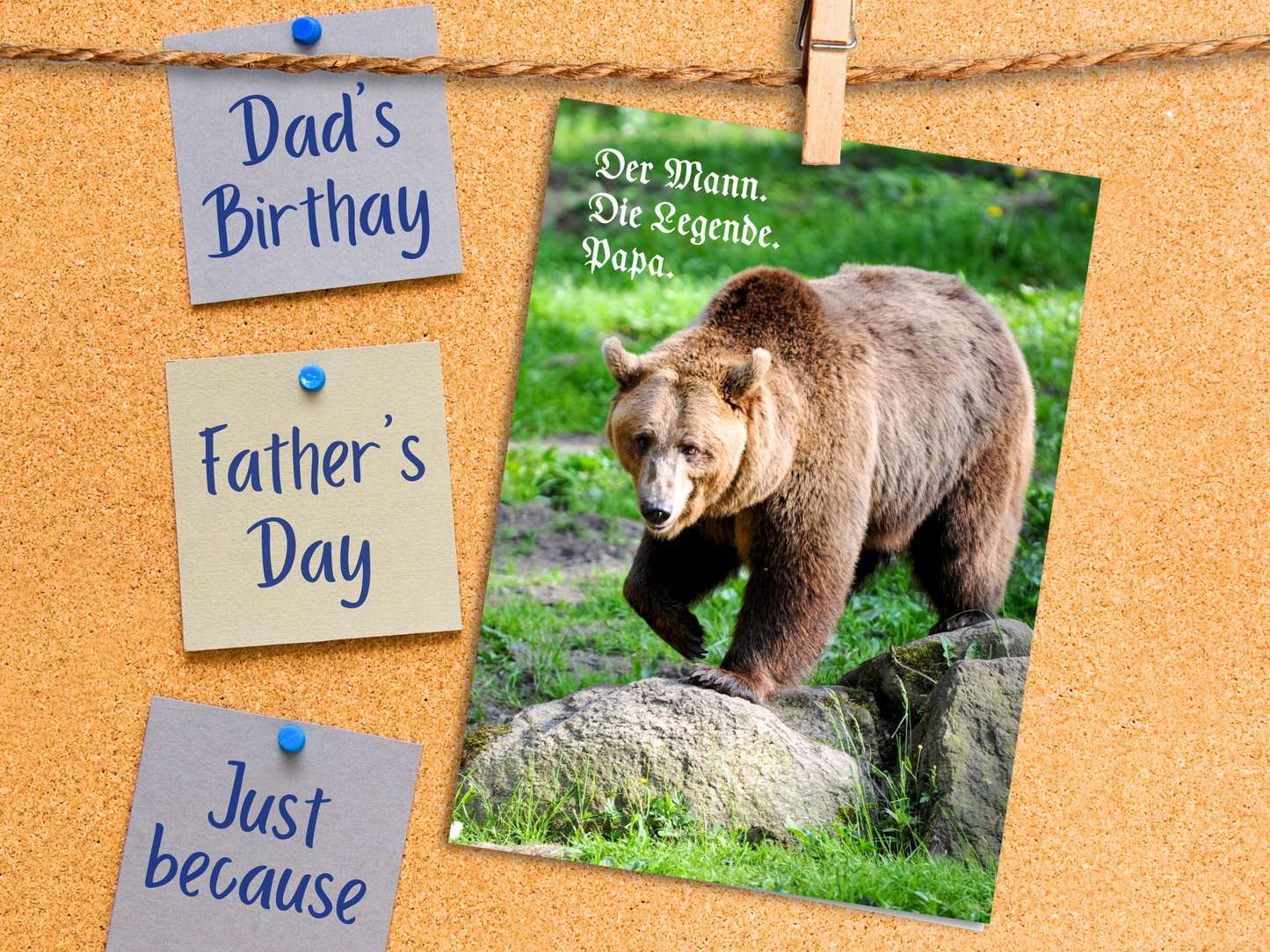 "Der Mann. Der Legende. Papa." Bear German greeting card for Dad
