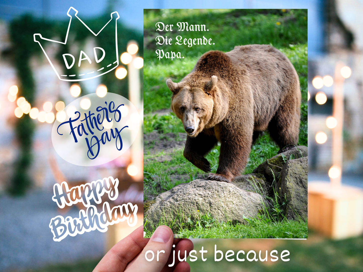 "Der Mann. Der Legende. Papa." Bear German greeting card for Dad