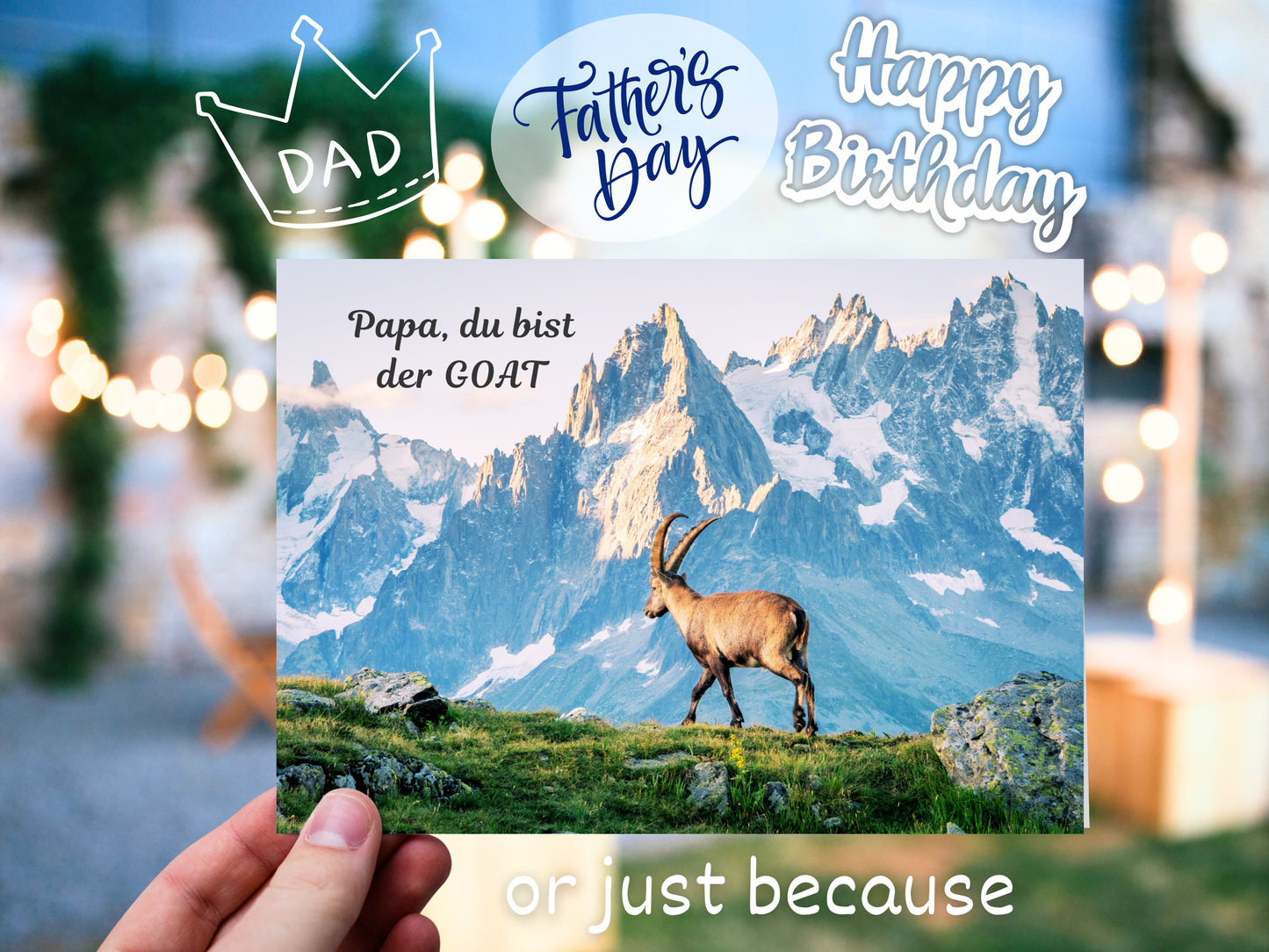 "Papa, du bist der GOAT" German greeting card for Dad