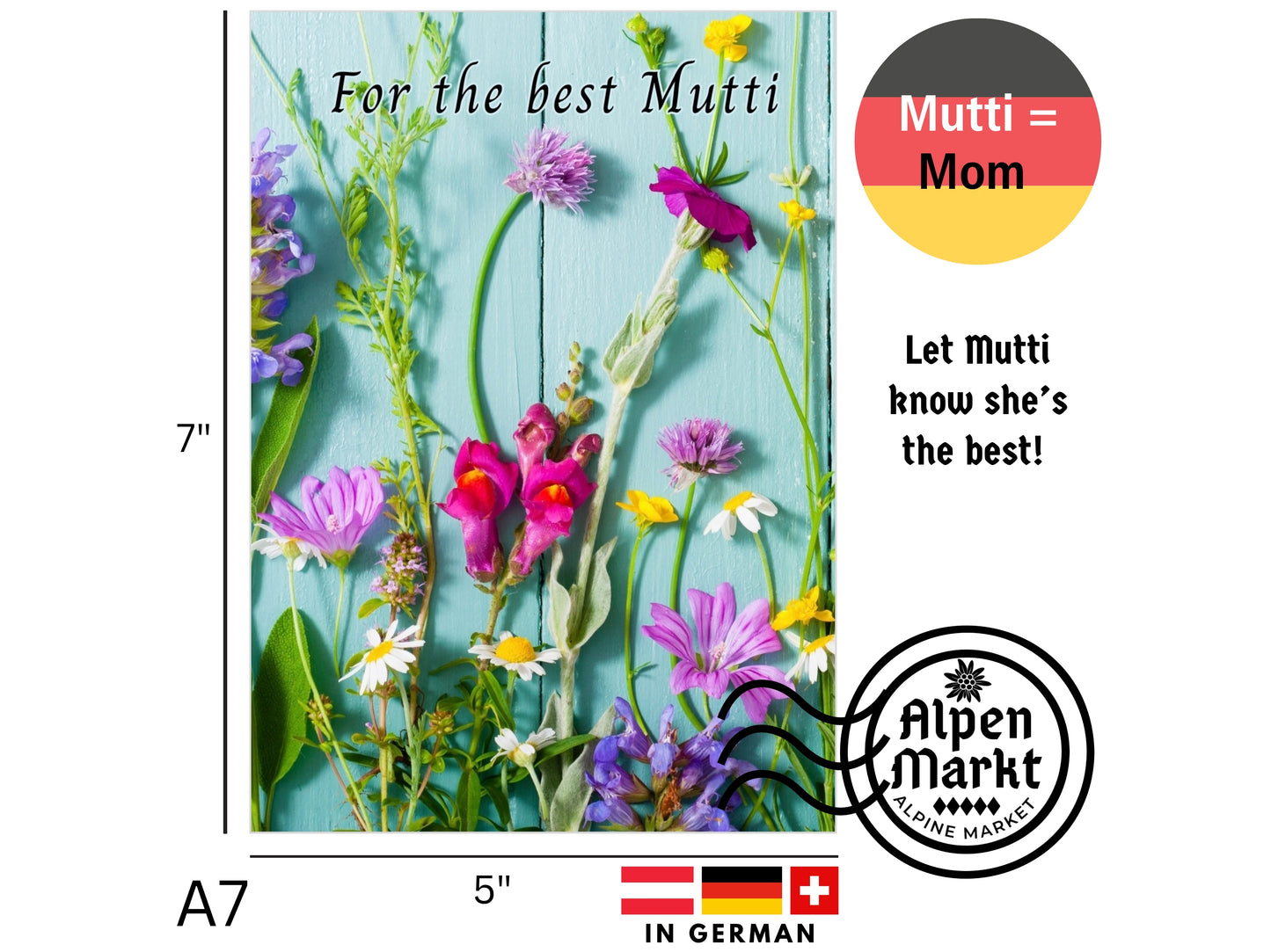 Card size: A7 = 7 inches tall x 5 inches wide when closed and 10 inches wide when open.