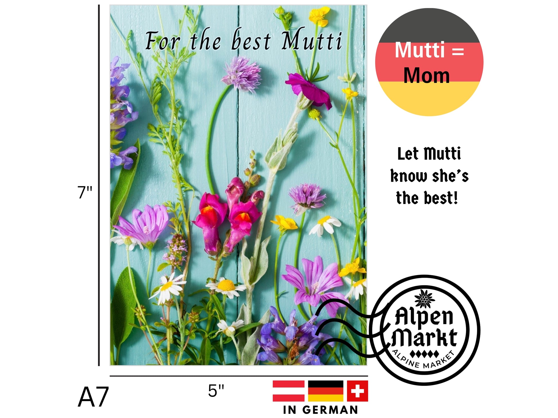 Card size: A7 = 7 inches tall x 5 inches wide when closed and 10 inches wide when open.