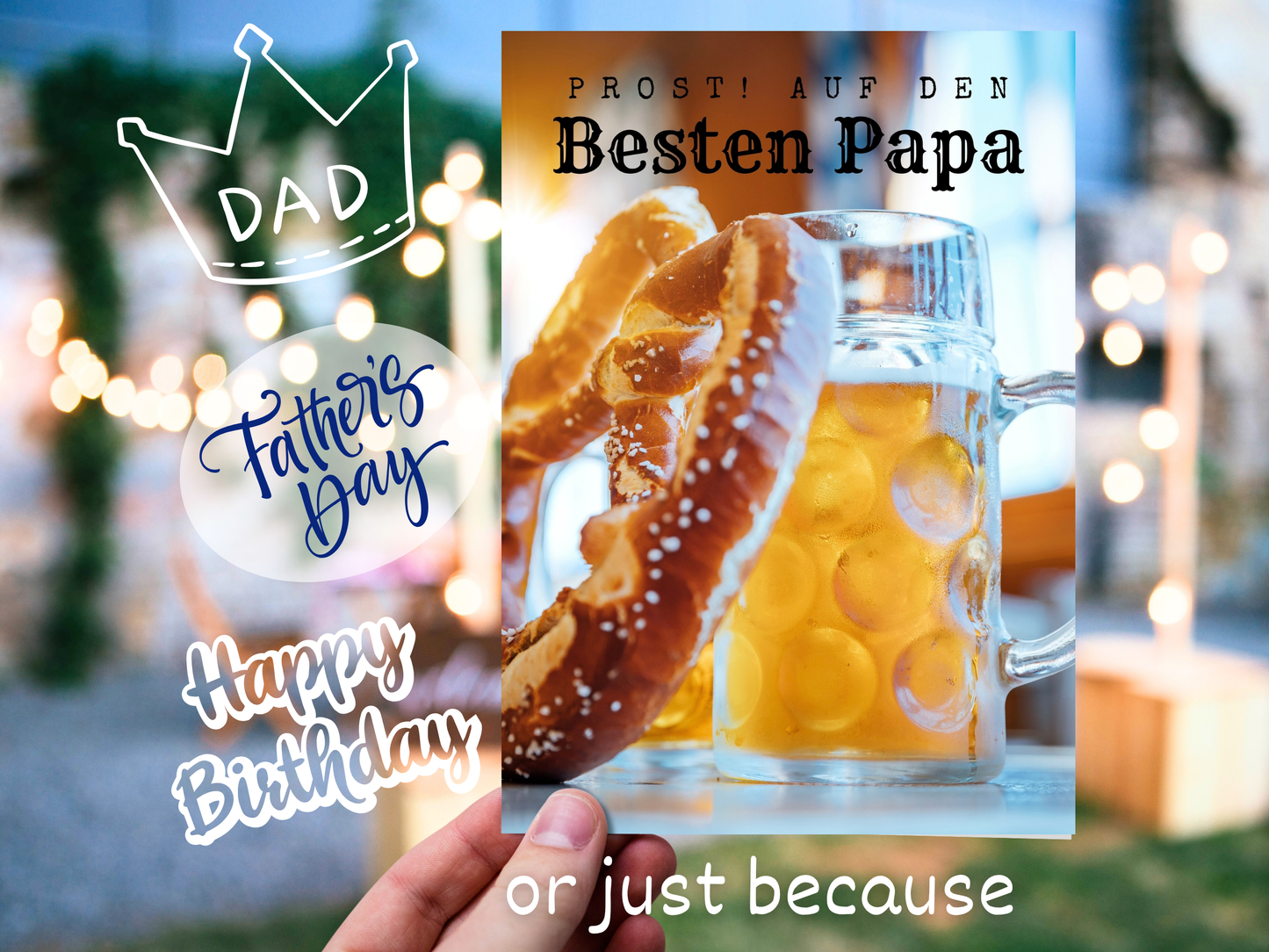 "Prost! to the Best Papa" German greeting card for Dad