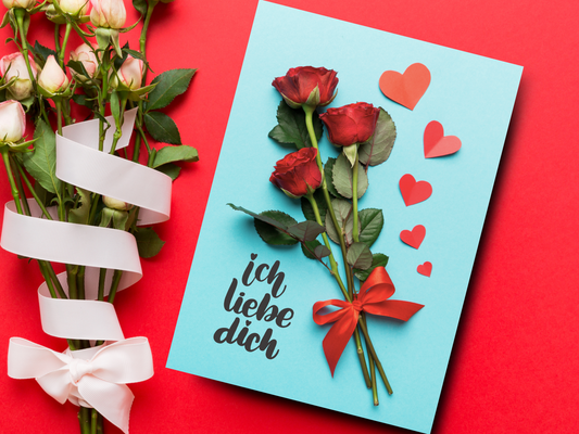 Red Roses "Ich Liebe Dich" German I Love You card for Valentine Anniversary or just because