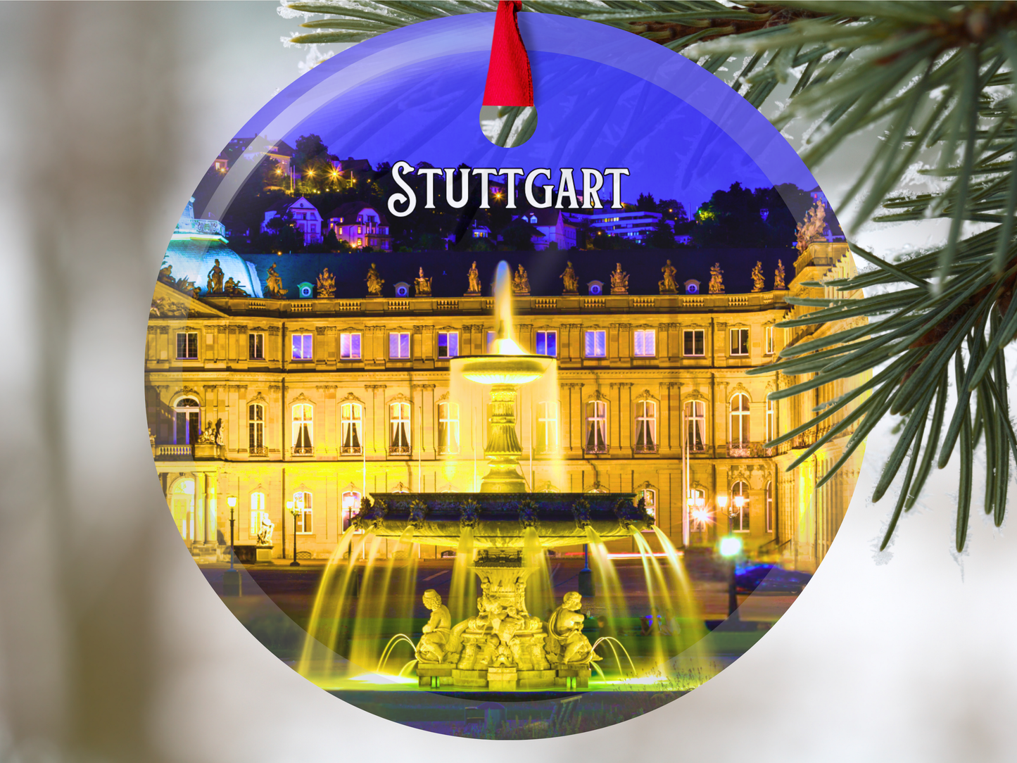 Stuttgart Germany glass ornament with gift box