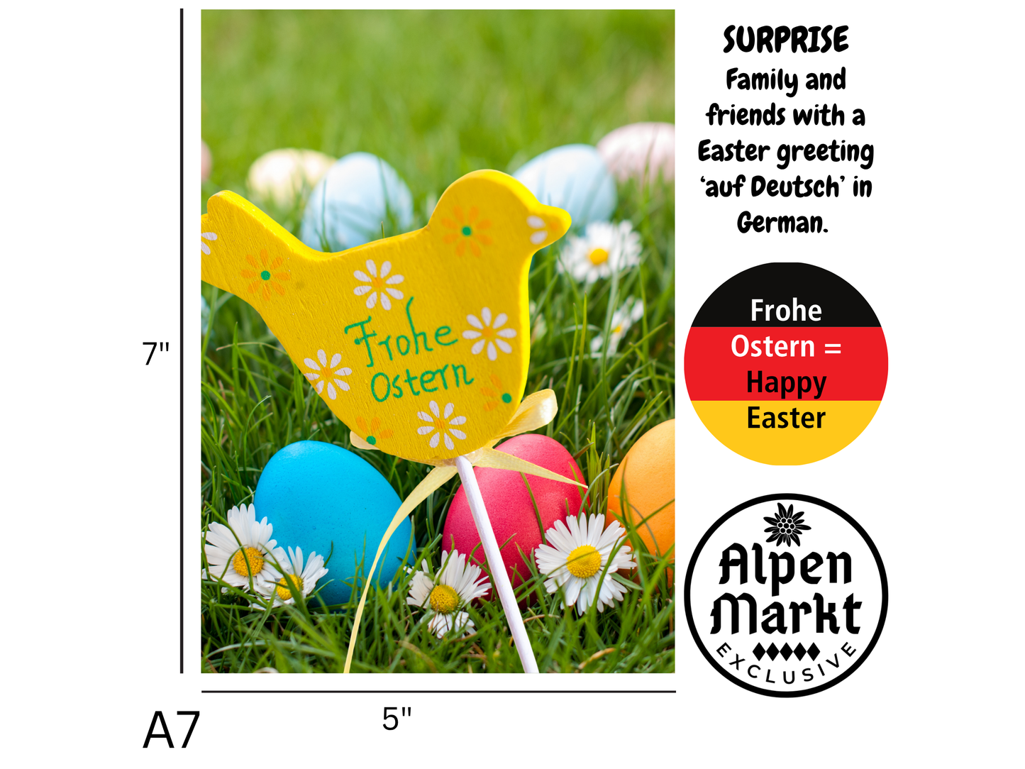 "Frohe Ostern" German Easter card with yellow bird