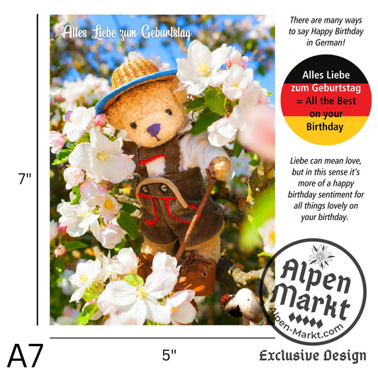 Teddy Bear with Lederhosen German Birthday "Geburtstag" Greeting Card